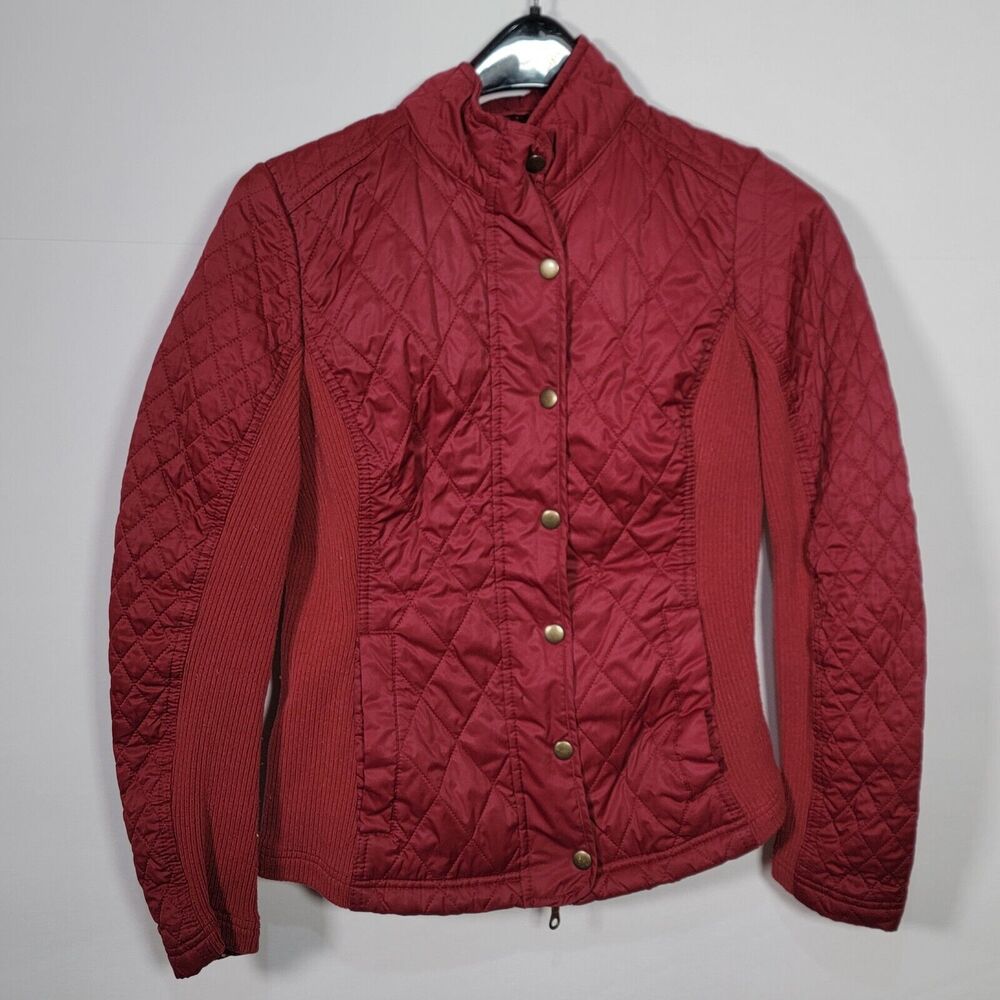 Merona Women's Burgundy Quilted Jacket Size S Full Zip Pockets Collared
